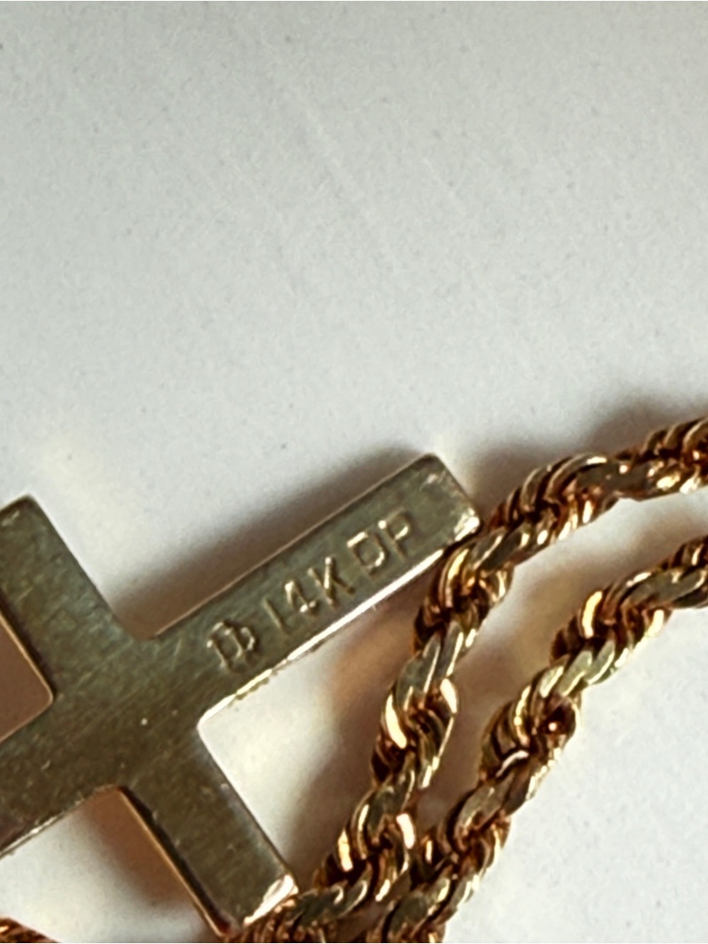 14k Gold Cross Pendant Necklace - 16 inch Rope Chain - Picture 4 of 7